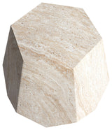 Geaometric Travertine Stone Finish Italian Design MgO Side Accent Table