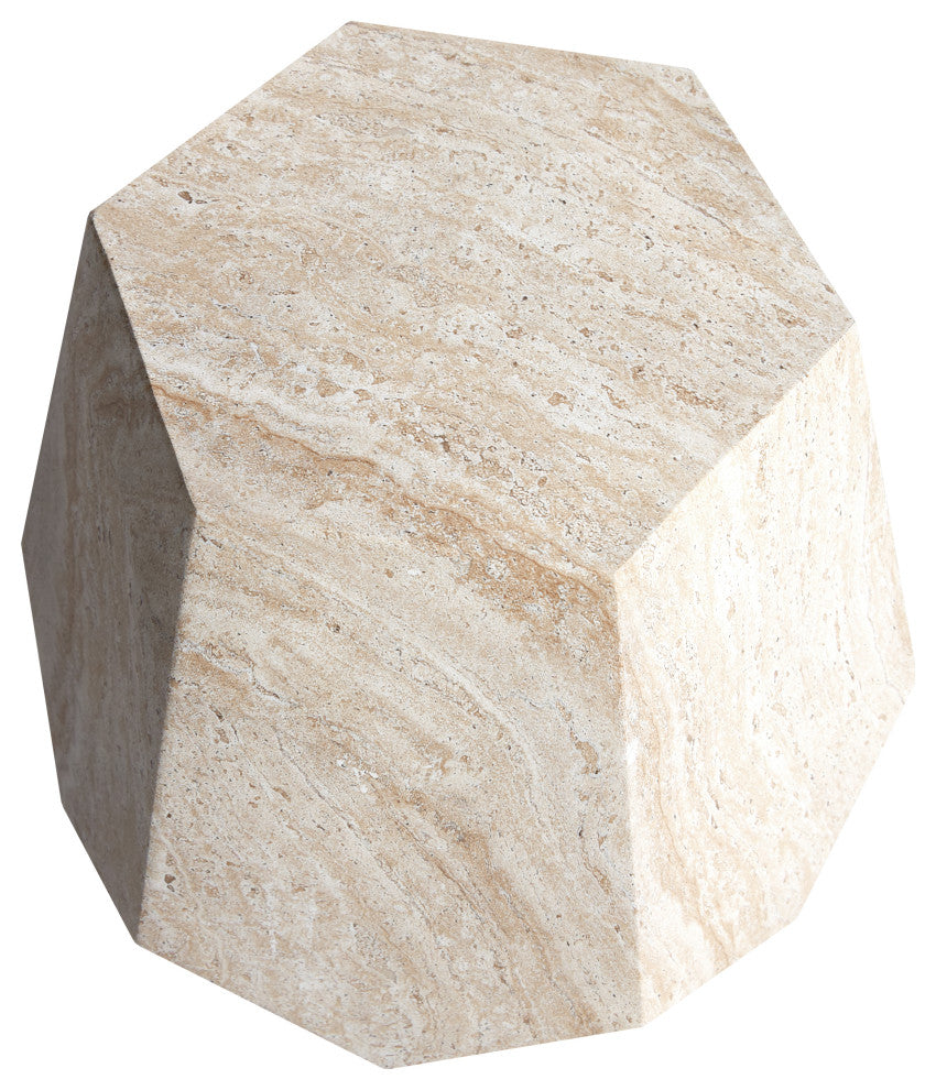 Geaometric Travertine Stone Finish Italian Design MgO Side Accent Table