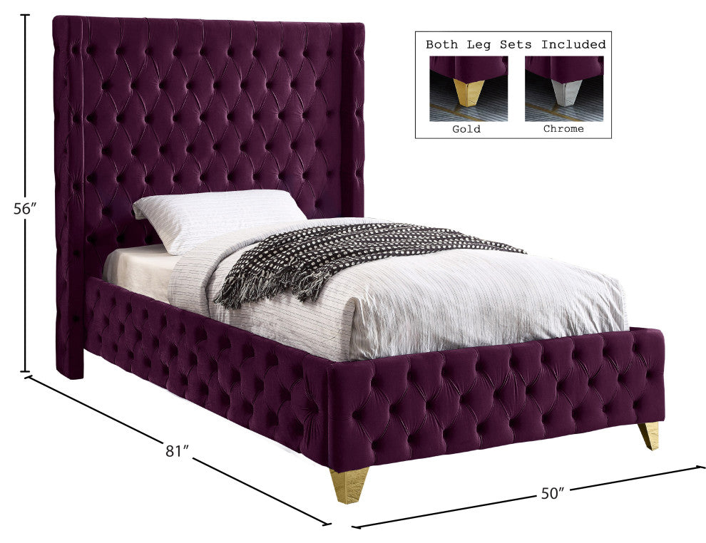 Savan Velvet Upholstered Bed, Purple, Twin
