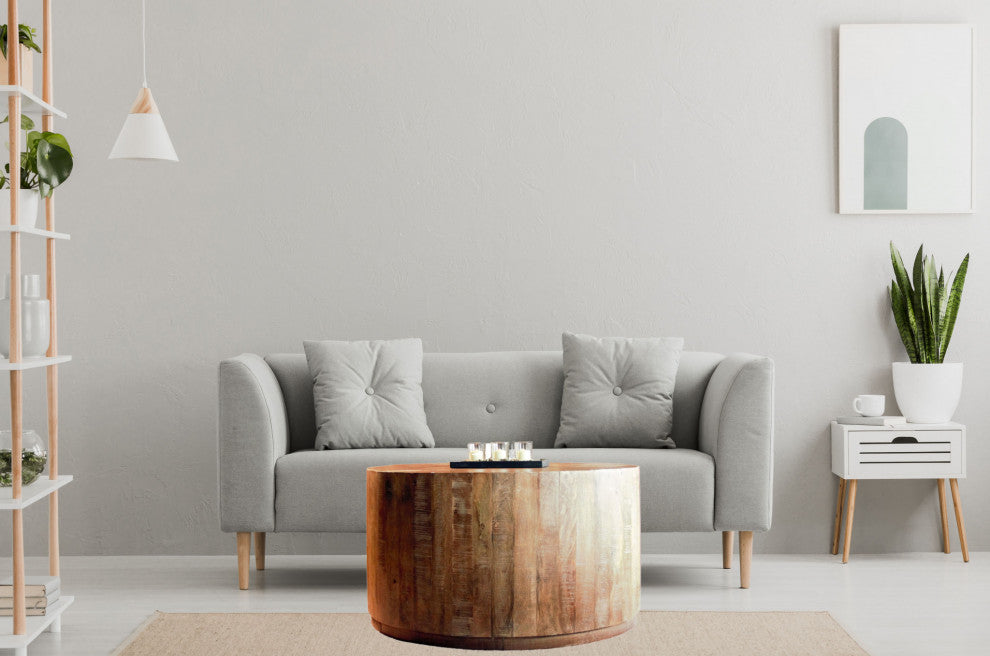 34" Rustic Natural Wooden Stump Coffee Table