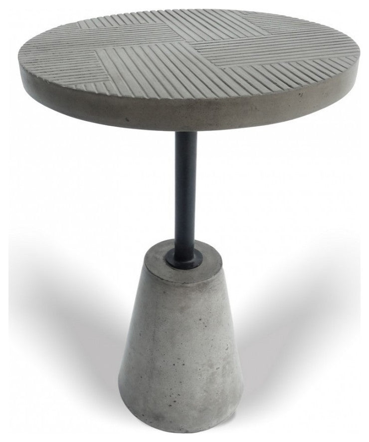Mod Textured Gray Concrete and Black Metal Pedestal End Table