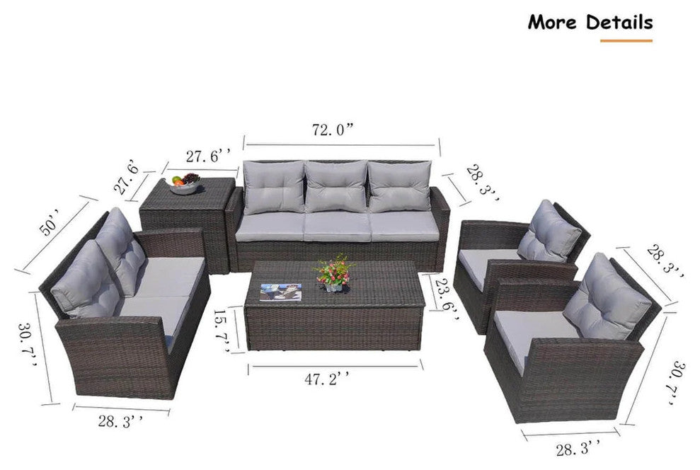 Patio 6-Piece Wicker Sofa Conversation Set With Cushions, Gray