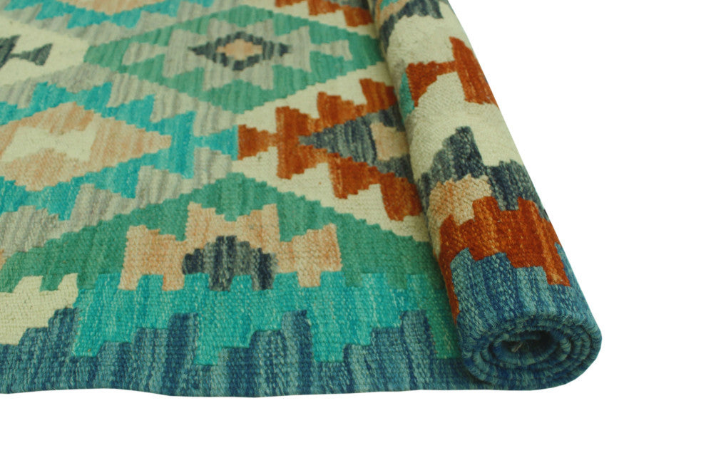 Sun Faded Kilim Mahabbat Blue/Rust Runner, 2'7x7'10