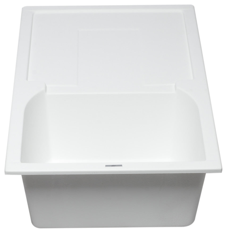 ALFI White 34" Single Bowl Granite Composite Kitchen Sink With Drainboard