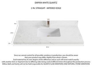Aberdeen 42 Single Sink Bath Vanity in White 2" Empira Quartz