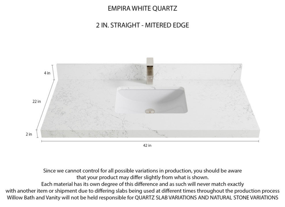 Aberdeen 42 Single Sink Bath Vanity in White 2" Empira Quartz