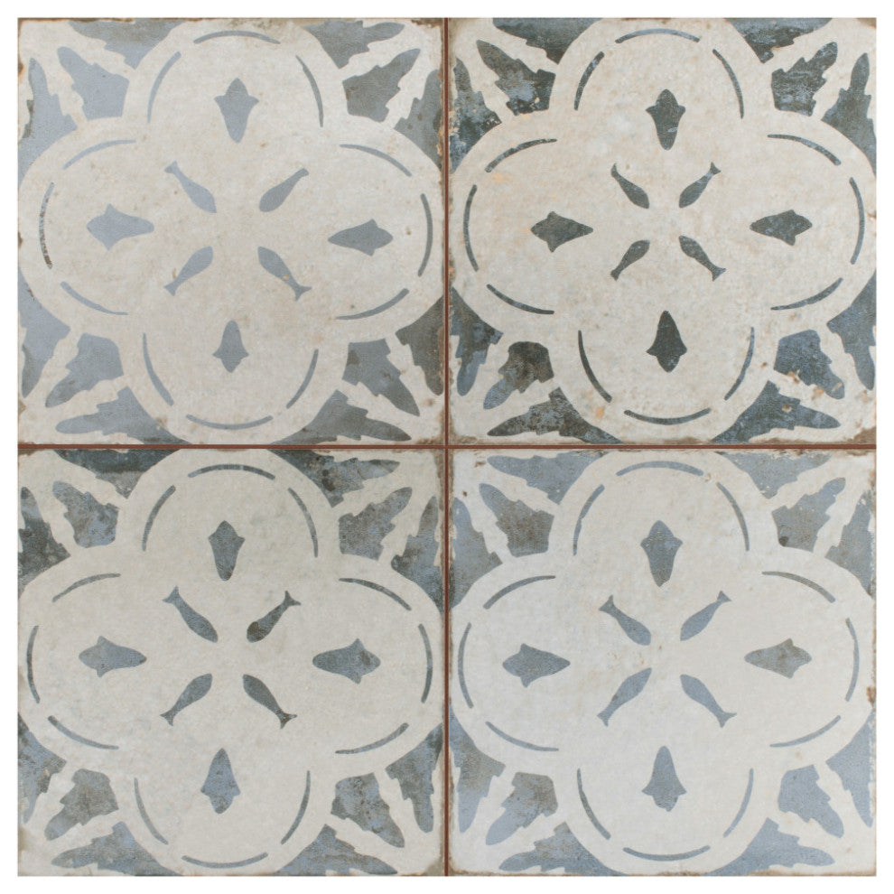 Kings Aurora Encaustic Ceramic Floor and Wall Tile, Blue