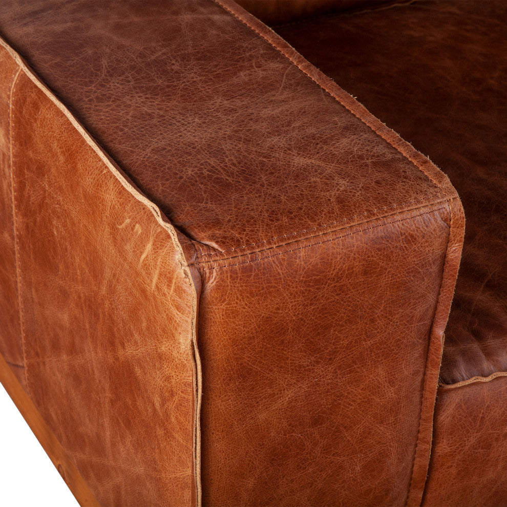 Chiavari Modern Leather Arm Chair, Vintage Cognac