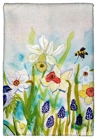 Bird & Daffodils Kitchen Towel - Two Sets of Two (4 Total)
