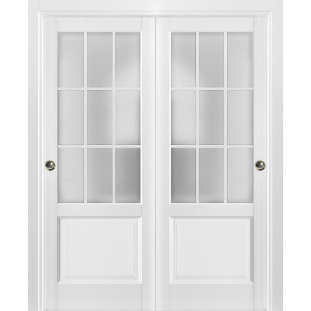 Sliding Closet Glass Bypass Doors | Felicia 3309 Matte White |, 60" X 84"