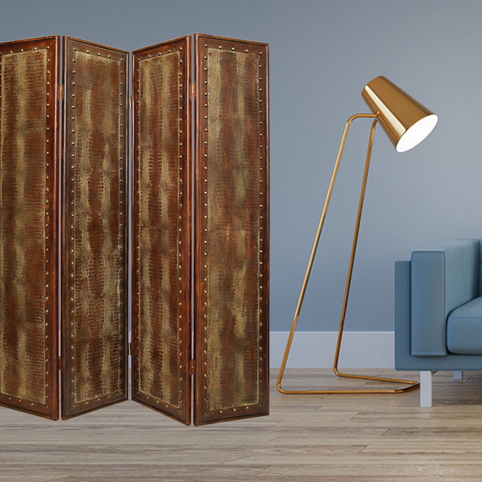 HomeRoots 1" x 76" x 84" Brown Faux leather Reptillian Screen