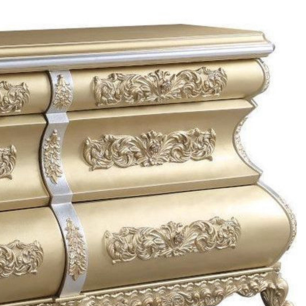 Benzara BM268996 Server With 6 Drawers and Ornate Engraving, Gold