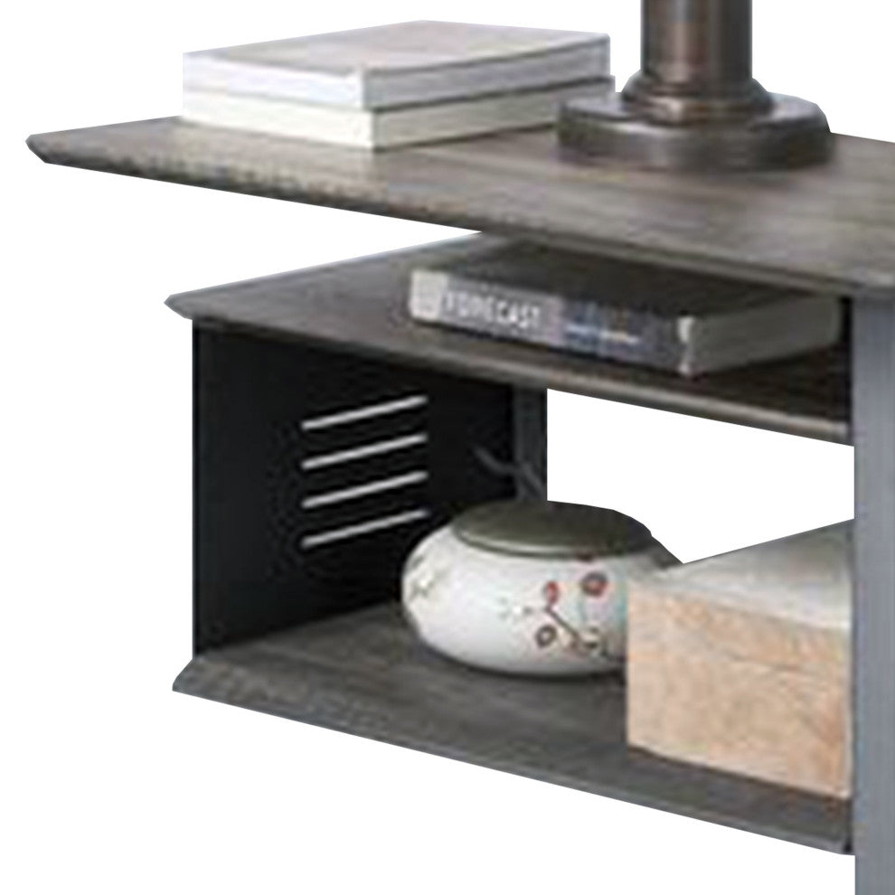 Benzara BM269580 Accent Table With Metal Cargo Style and 3 Caster Wheels, Gray