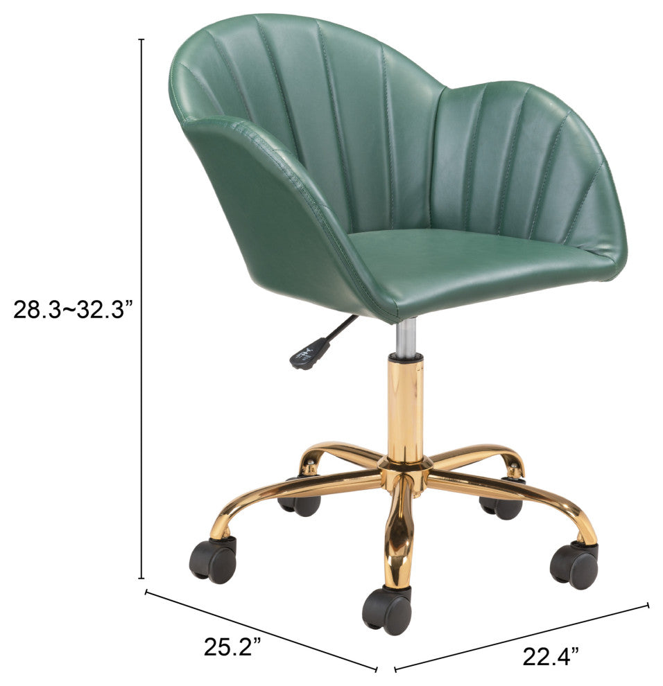 Computer Chair, Faux Vinyl Leather, Steel, Green, Gold, Home Business Office
