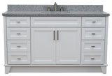 61" Single Sink Vanity, White Finish And Gray Granite And Rectangle Sink