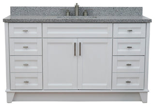 61" Single Sink Vanity, White Finish And Gray Granite And Rectangle Sink