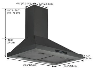 30" Convertible Wall Mount Pyramid Range Hood, Black Stainless Steel
