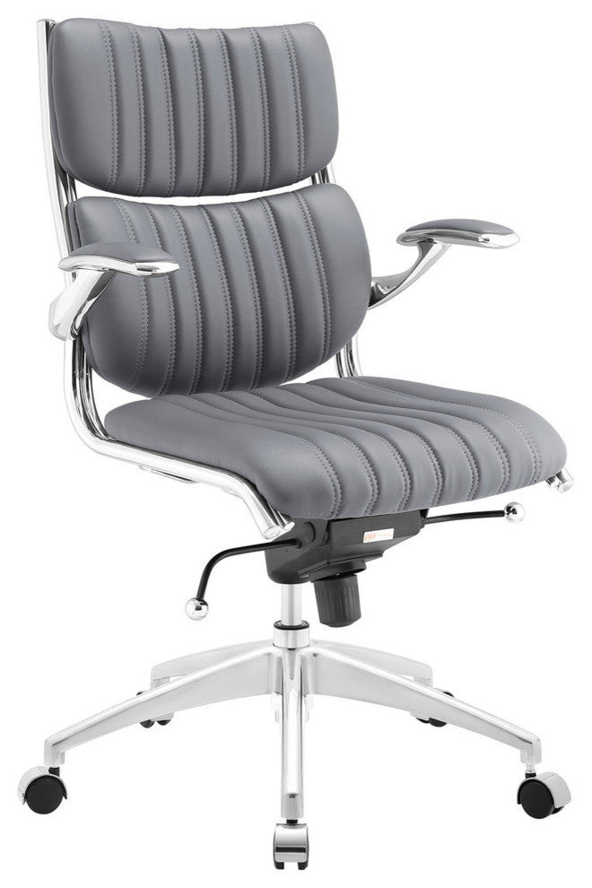 Modern Contemporary Mid Back Office Chair, Gray Faux Leather