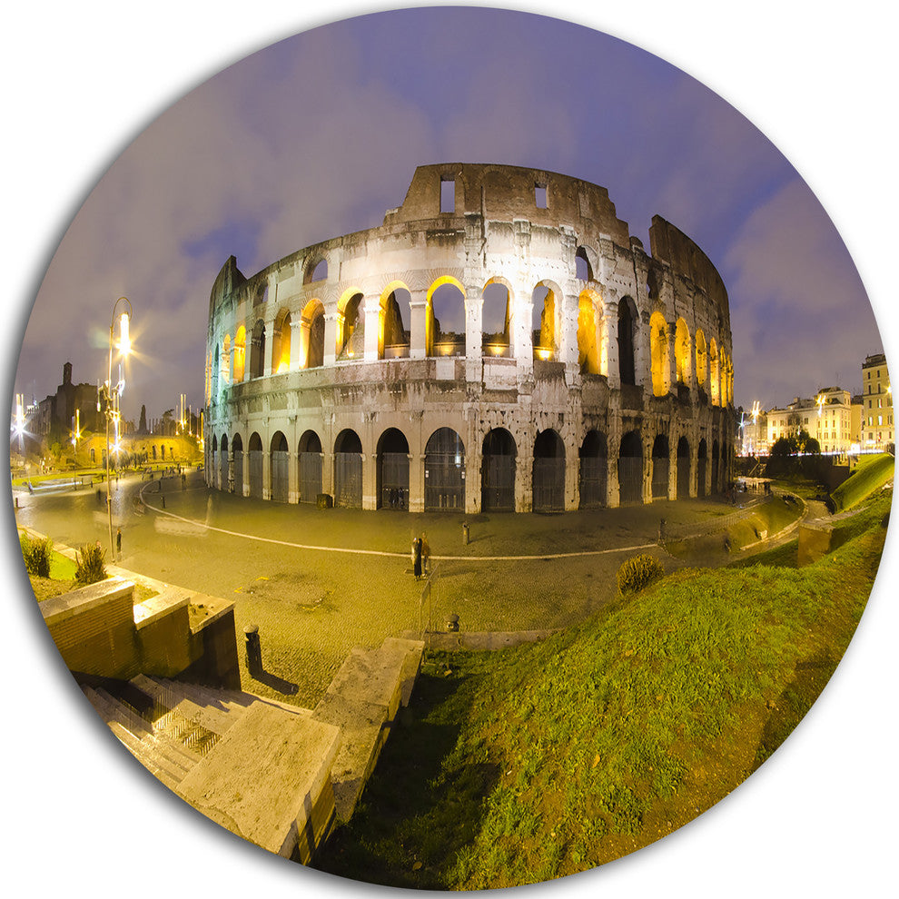 Colosseum By Night, Landscape Monumental Disc Metal Wall Art, 36"