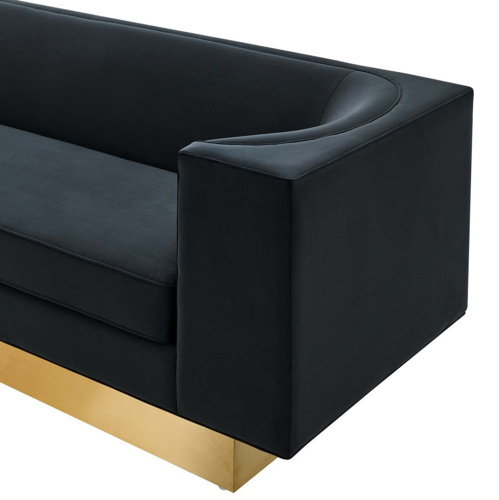 Sofa, Black, Velvet, Modern, Mid Century Living Hotel Lounge Cafe Lobby