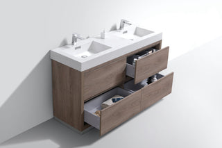 Bliss 60" Double Sink Free Standing Bathroom Vanity, Butternut
