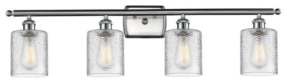 Cobbleskill 4-Light Bath Fixture, Clear Ripple Glass, Satin Brush Nickel