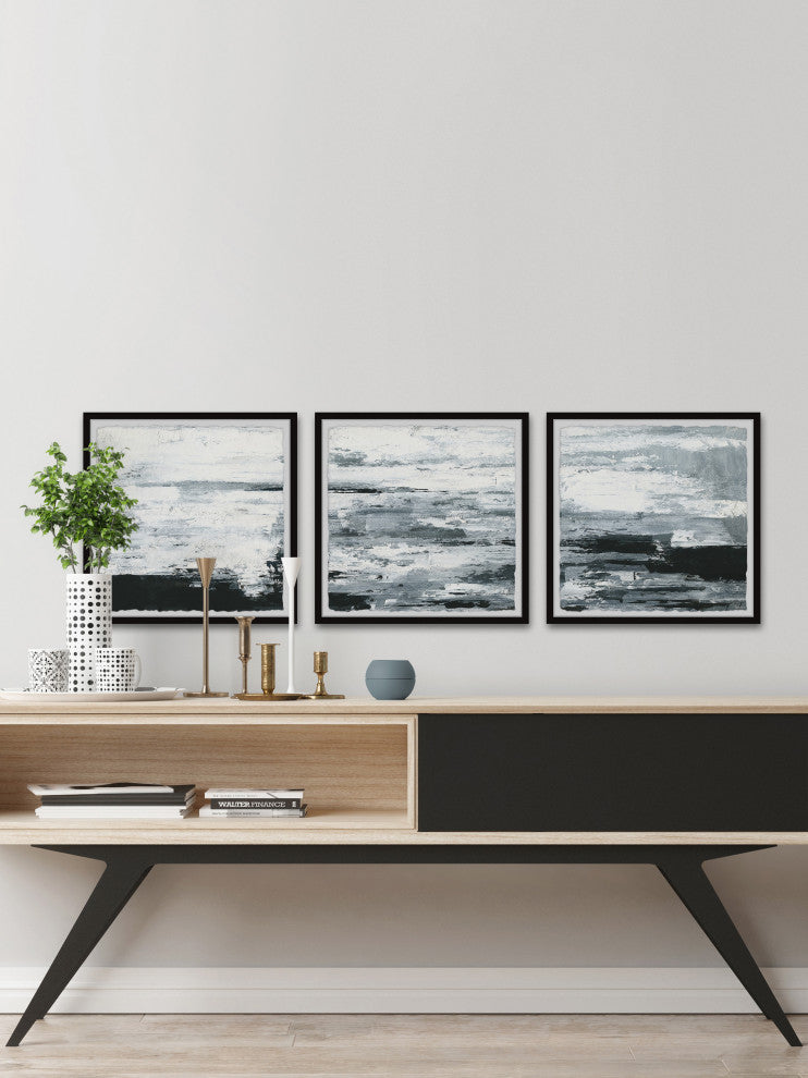 Black and White Smudges Triptych, 96"x32"