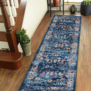 Alessana Cochise Bordered Area Rug, Blue, 2'6"x10'3"