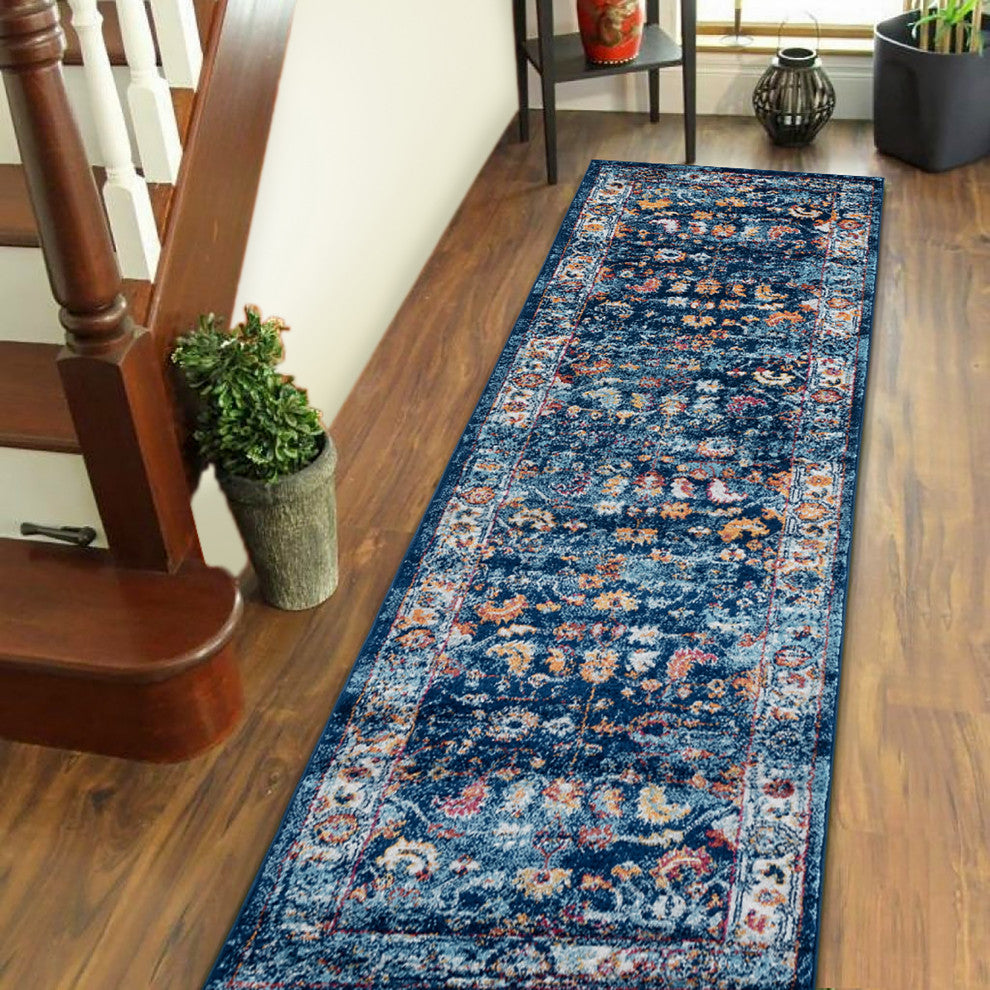 Alessana Cochise Bordered Area Rug, Blue, 2'6"x10'3"