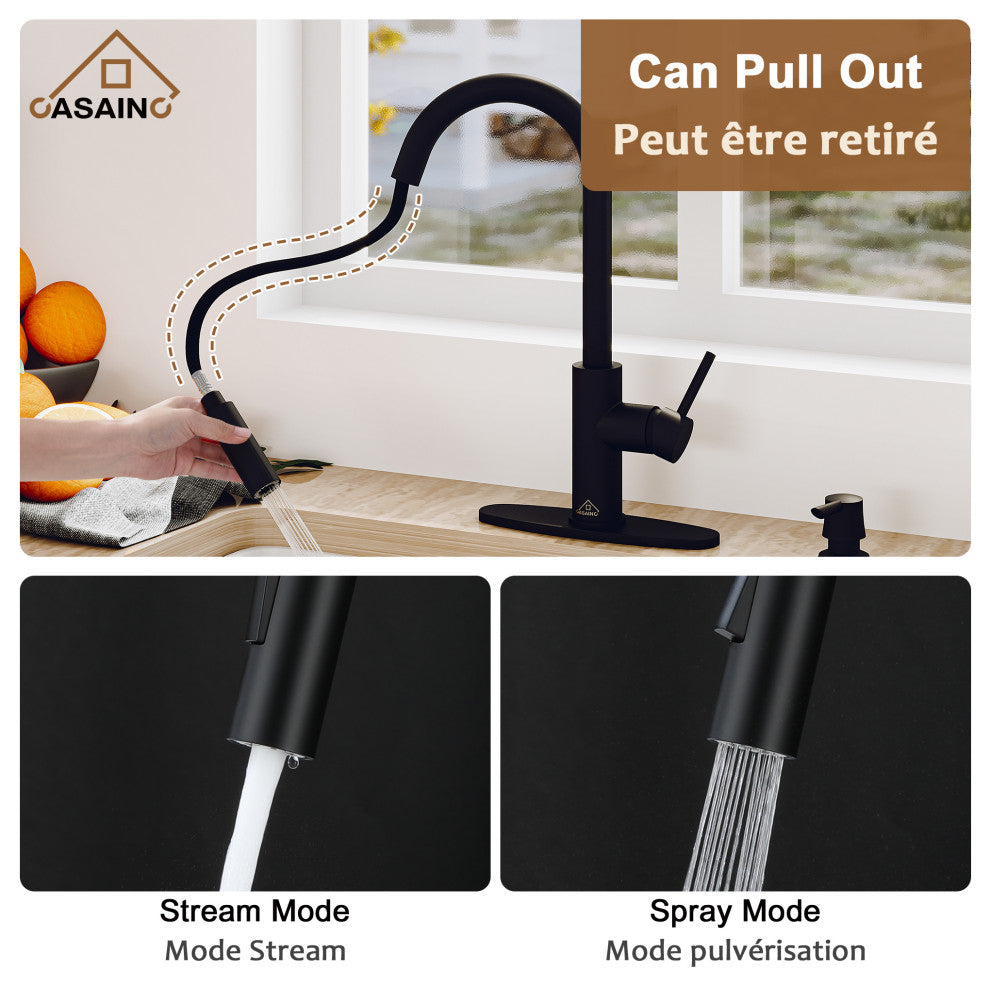 Touchless Pull Down Single Handle Kitchen Faucet With LED Function, Matte Black