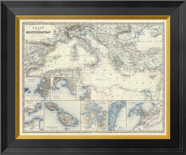 "Mediterranean Basin, 1861"  by Alexander Keith Johnston, 20x17"