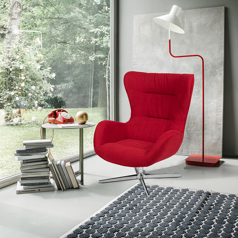 Red Fabric Swivel Wing Chair
