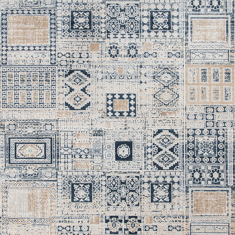 Haleena Inca Navy/Gold Polyester Blend Area Rug, 2'x3'