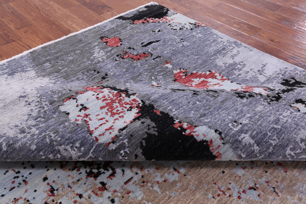 8' 1" X 10' 1" Abstract Wool and Silk Hand Knotted Rug- Q6572