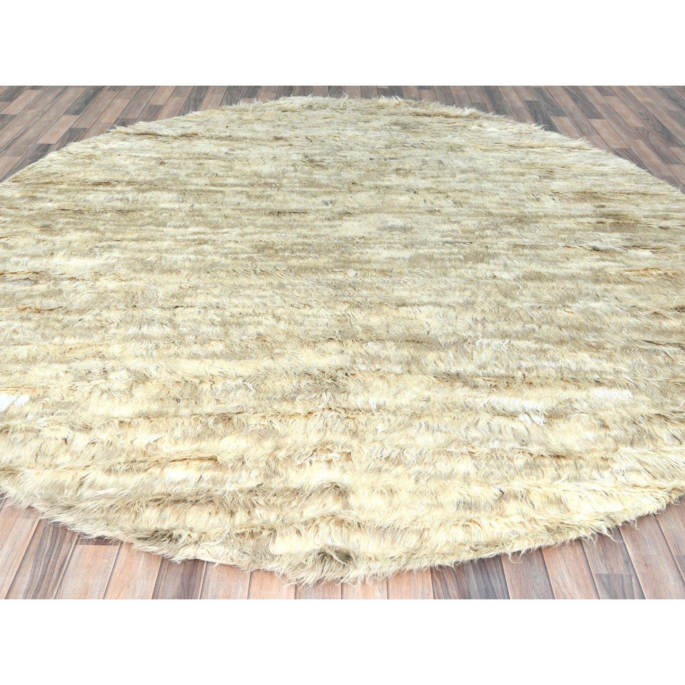 Ivory Ben Ourain Moroccan Berber Organic Wool Hand Knotted Round Rug 9'10"x10'