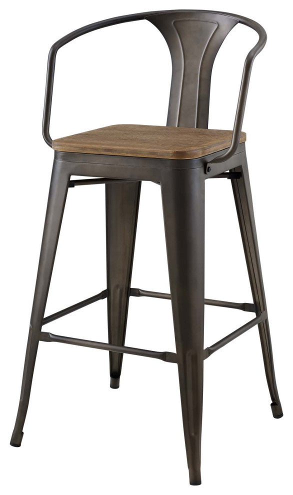 Bar Stool Chair Barstool, Set of 2, Wood, Metal, Brown, Modern, Bar Pub Bistro