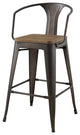 Bar Stool Chair Barstool, Set of 2, Wood, Metal, Brown, Modern, Bar Pub Bistro