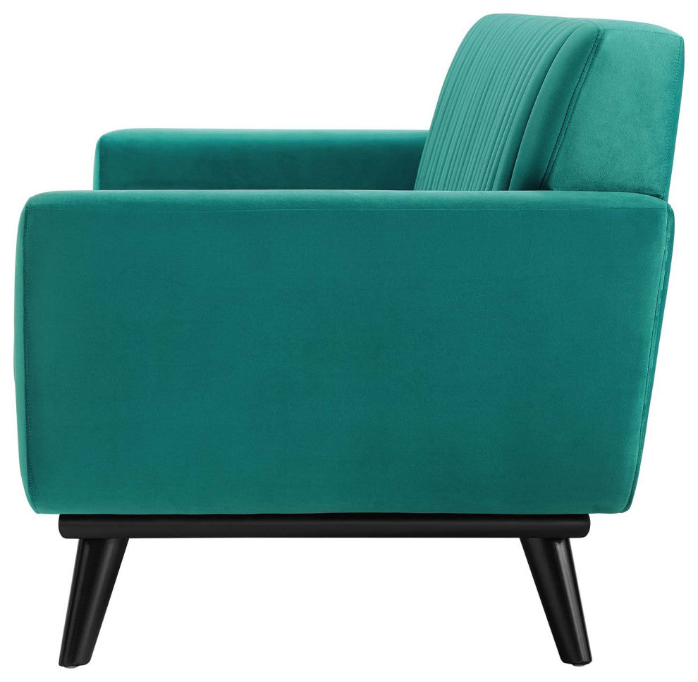 Tufted Loveseat Sofa, Velvet, Teal Blue, Modern, Living Lounge Hotel Hospitality