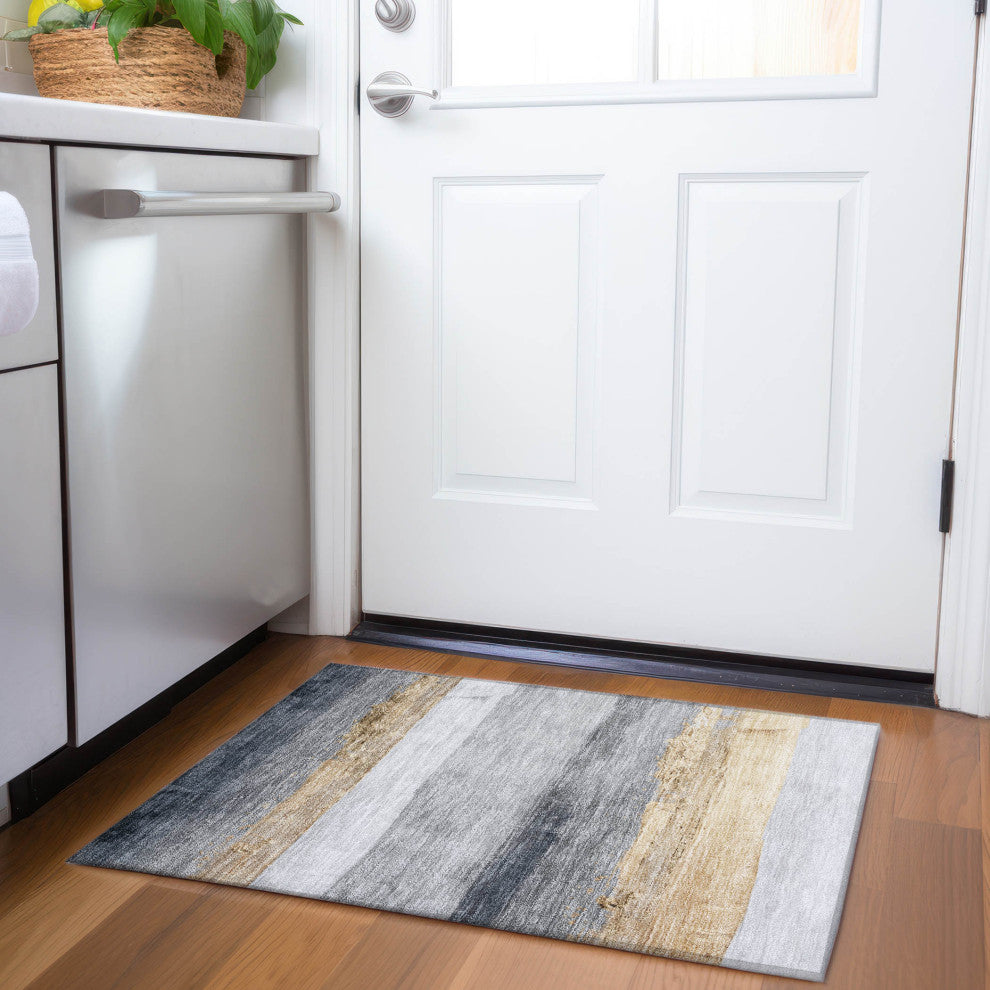 Machine Washable Indoor/Outdoor Chantille ACN1883 Gold 1'8" x 2'6" Rug