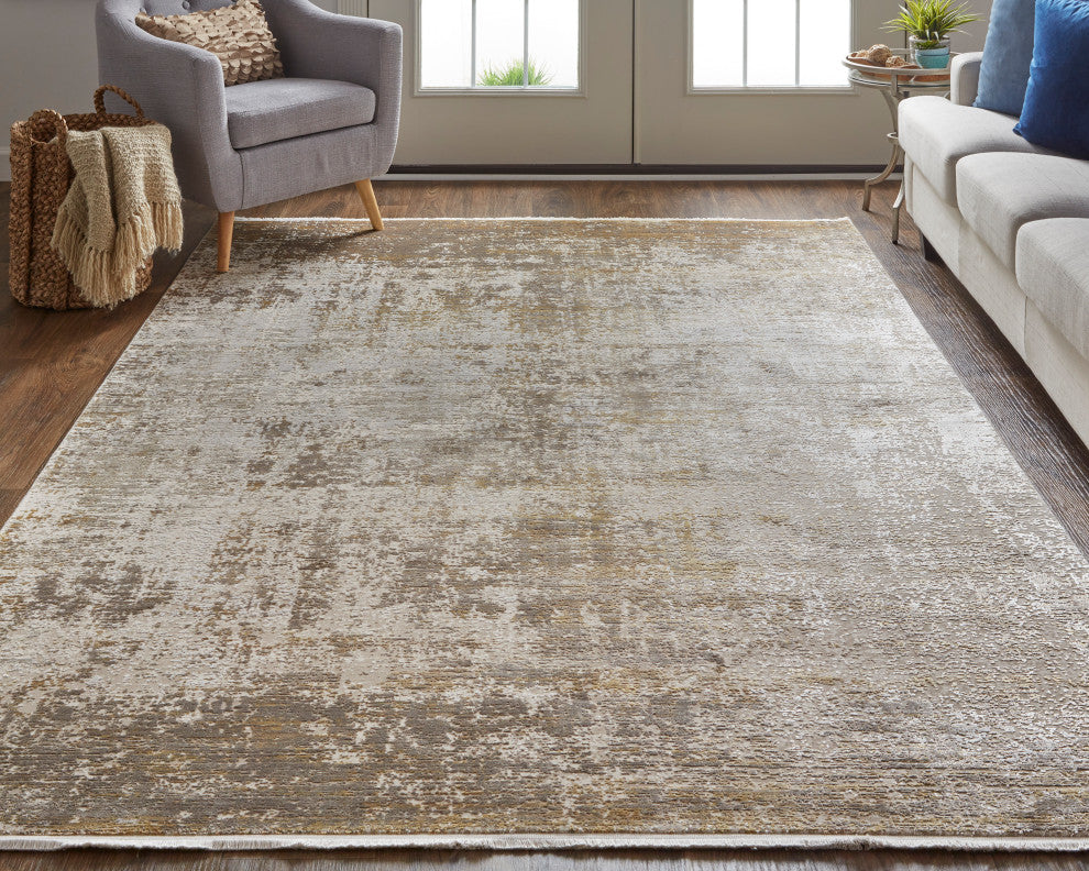 Weave & Wander Lindstra Rug, Taupe/Gold/Ivory, 7ft-9in x 11ft Rug