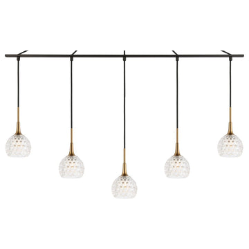 Bristol 5-Light Linear Pendant, Brass/Bronze, Clear Crystal Ball, LED G9