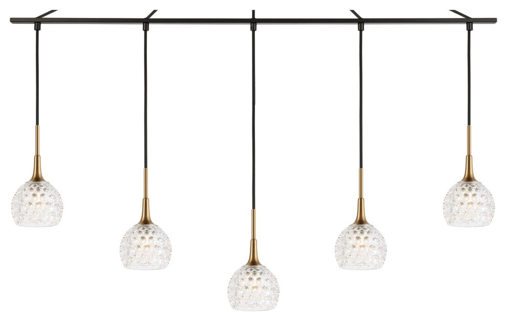 Bristol 5-Light Linear Pendant, Brass/Bronze, Clear Crystal Ball, LED G9