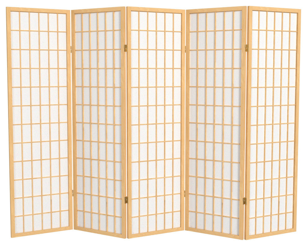 5' Tall Window Pane Shoji Screen, Natural, 5 Panels