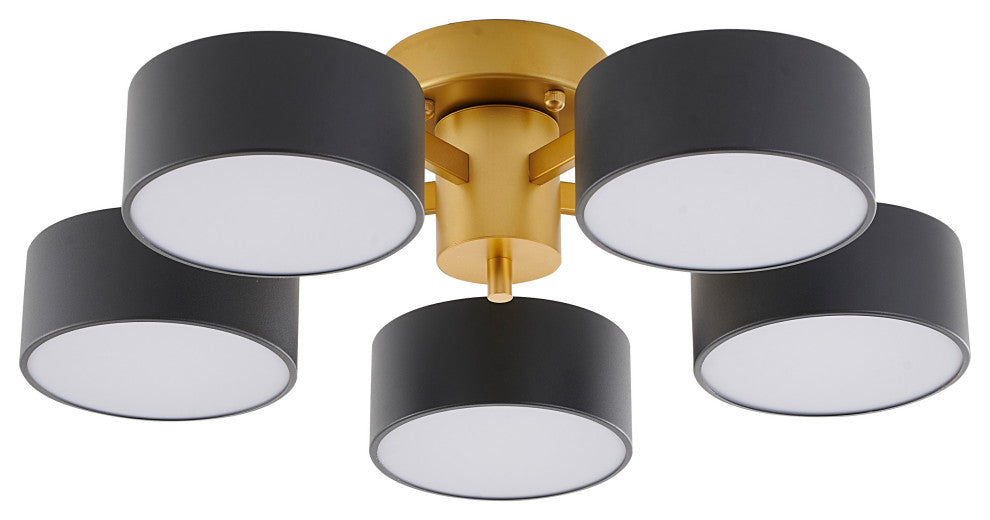 Gold Frame Flushmount Light Fixture, Black Shades, White Shade Cover