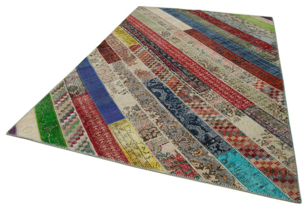 Rug N Carpet - Hand-Knotted Turkish 6' 8" x 10' 1" Unique Patchwork Area Rug