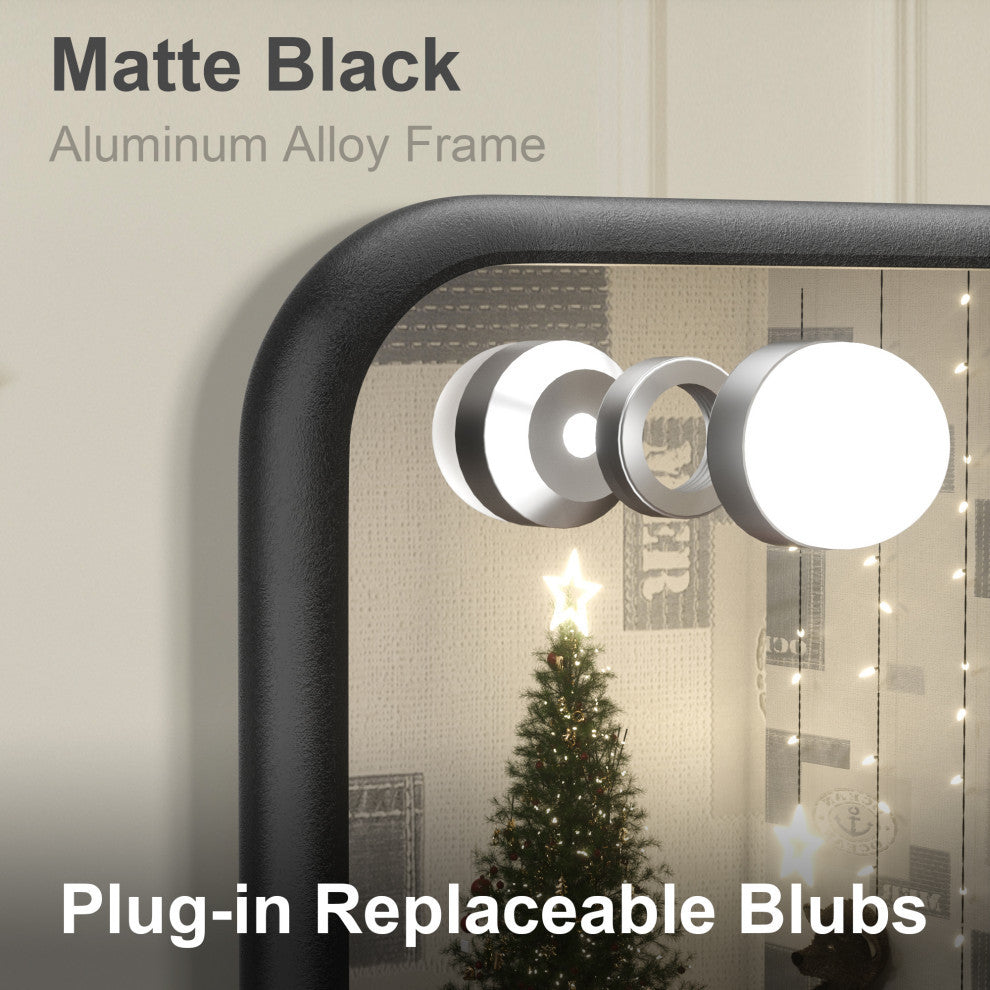 Hollywood Vanity Mirror, Lights,3 Color Lighting Modes, Memory, Black, 23x18