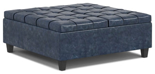 Harrison Large Square Coffee Table Storage Ottoman, Denim Blue