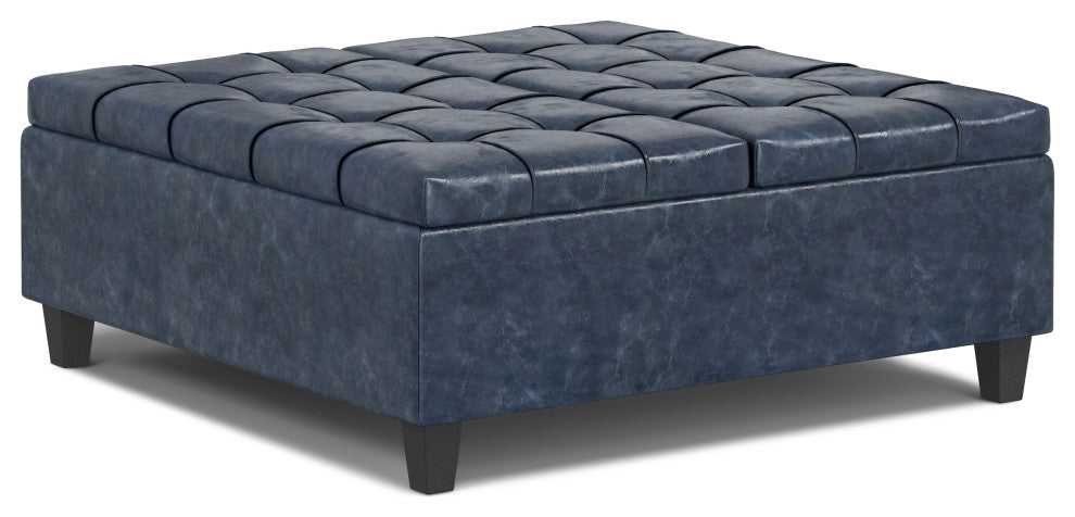 Harrison Large Square Coffee Table Storage Ottoman, Denim Blue