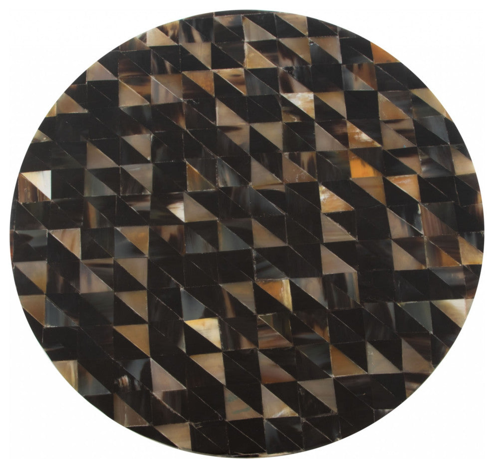 HomeRoots Earth Tones Marble Check and Aluminum Side Table