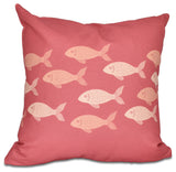 Fish Line, Animal Print Pillow, Coral, 20"x20"
